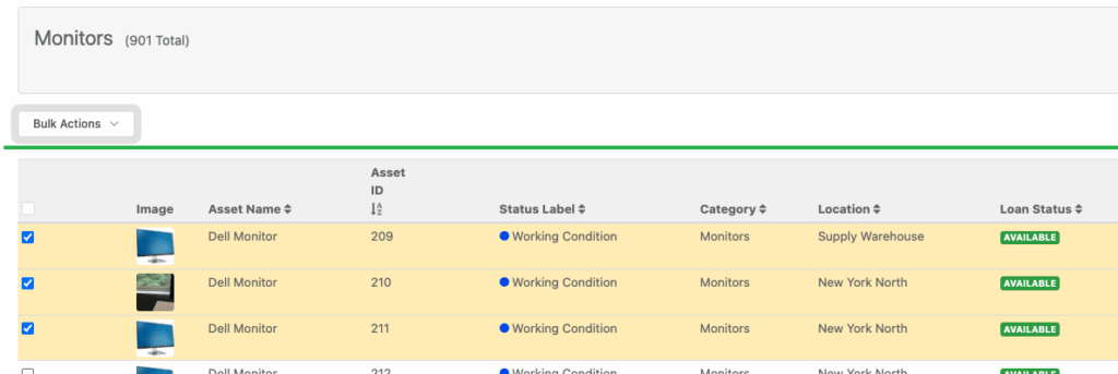 Loan using bulk actions