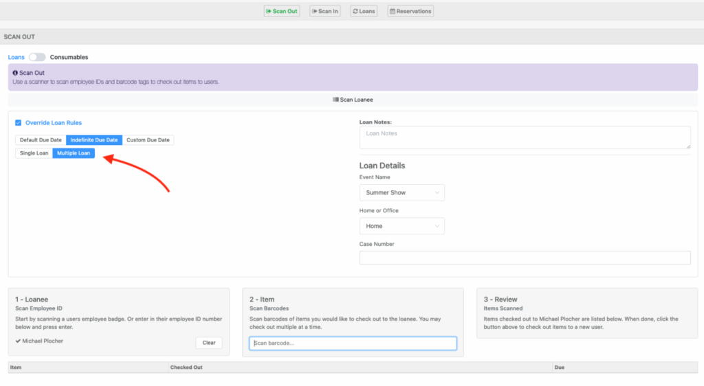 Loan using scan out page