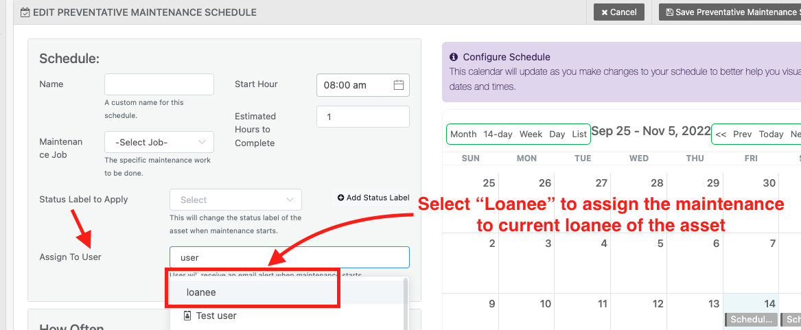 Maintenance assign loanee