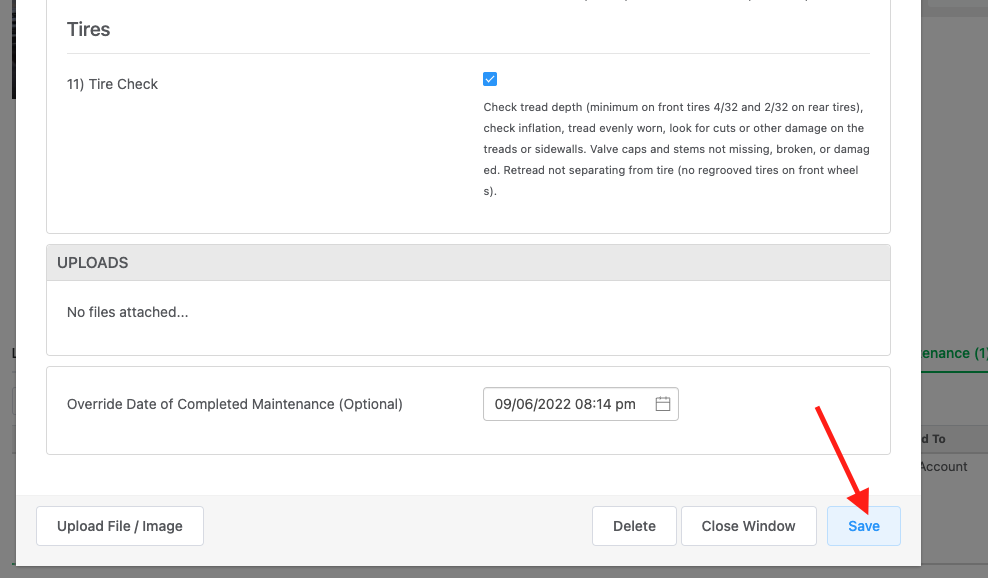 Maintenance report save button