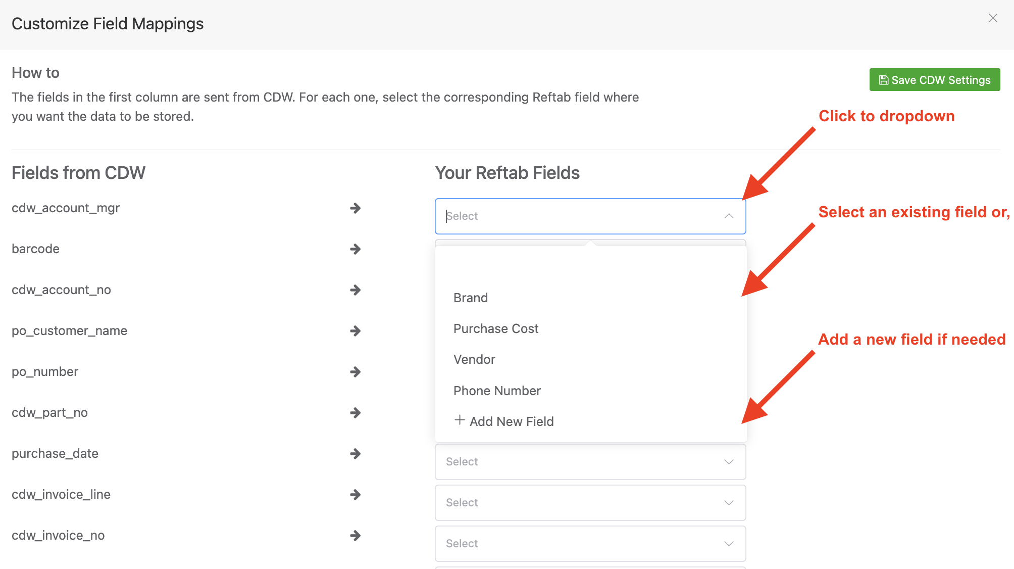Map these fields to your existing Reftab fields