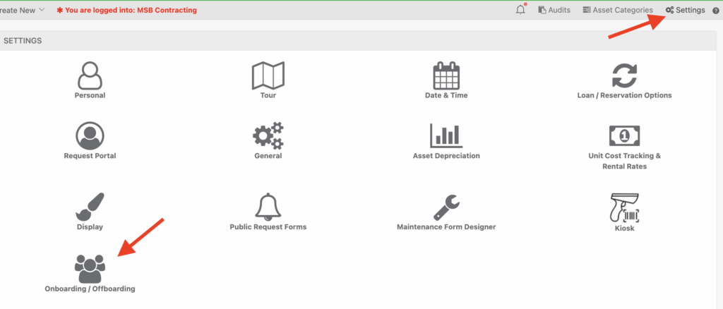 Navigate to the onboarding settings