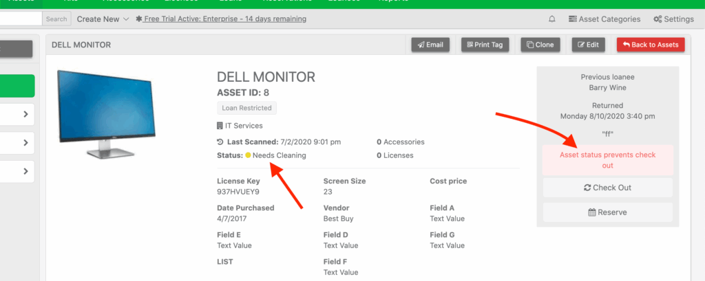 Needs cleaning status
