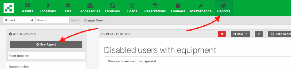 New report disabled users with equipment