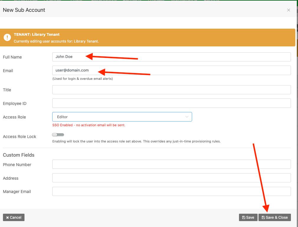 New sub account john doe