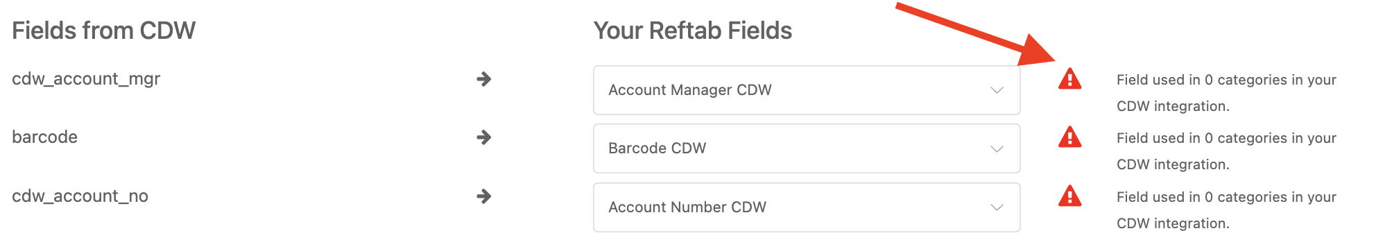 On the right-hand side a running count of the number of categories each specific field is being utilized in
