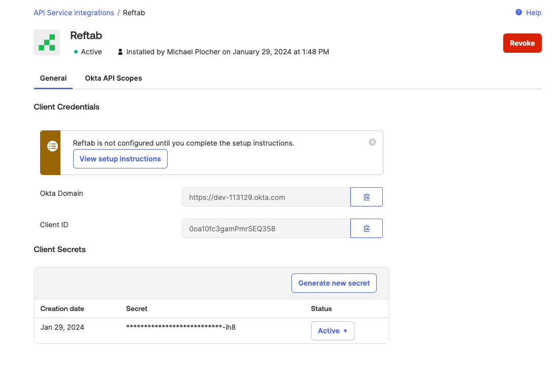 Copy your Okta Domain and client ID