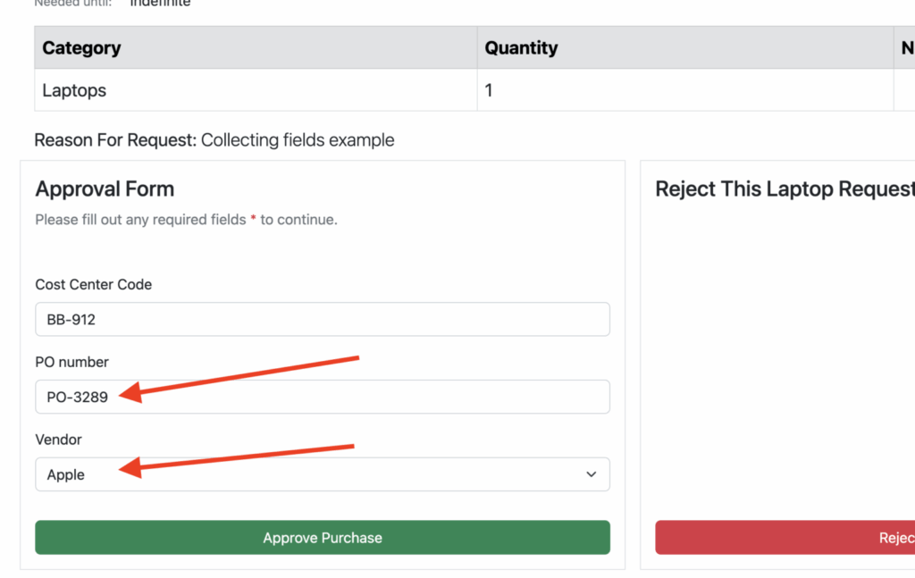 PO number and vendor