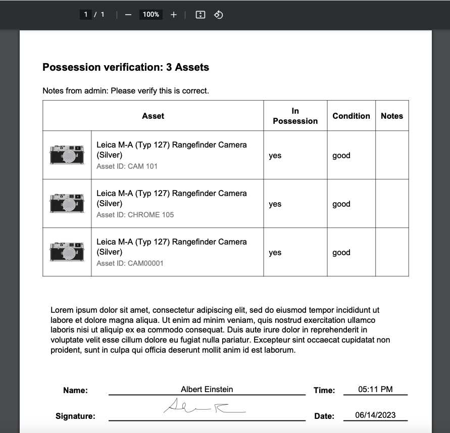 Possession verification assets