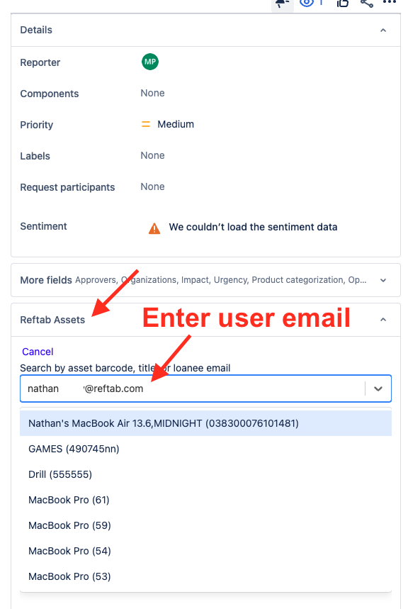 Reftab assets enter user email