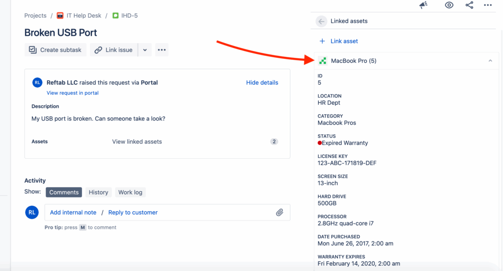 Reftab jira linked asset