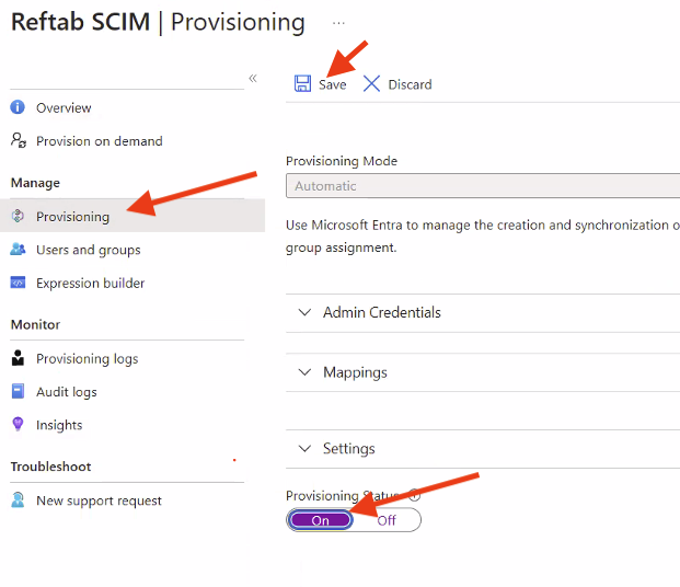 Turn on provisioning status in the app