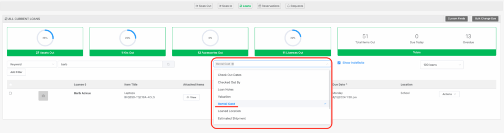 Rental cost loan page