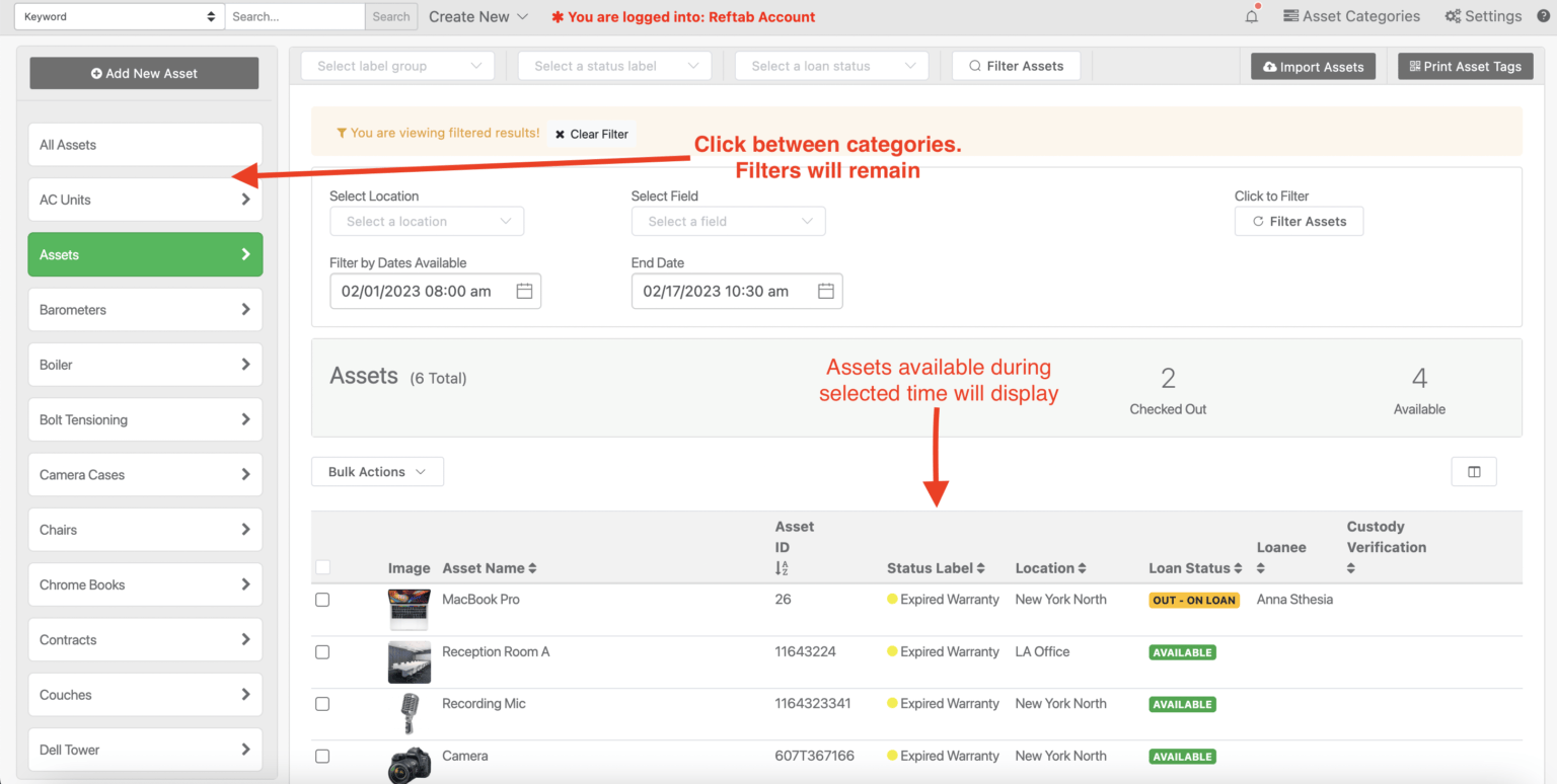 Reservations selected time frame
