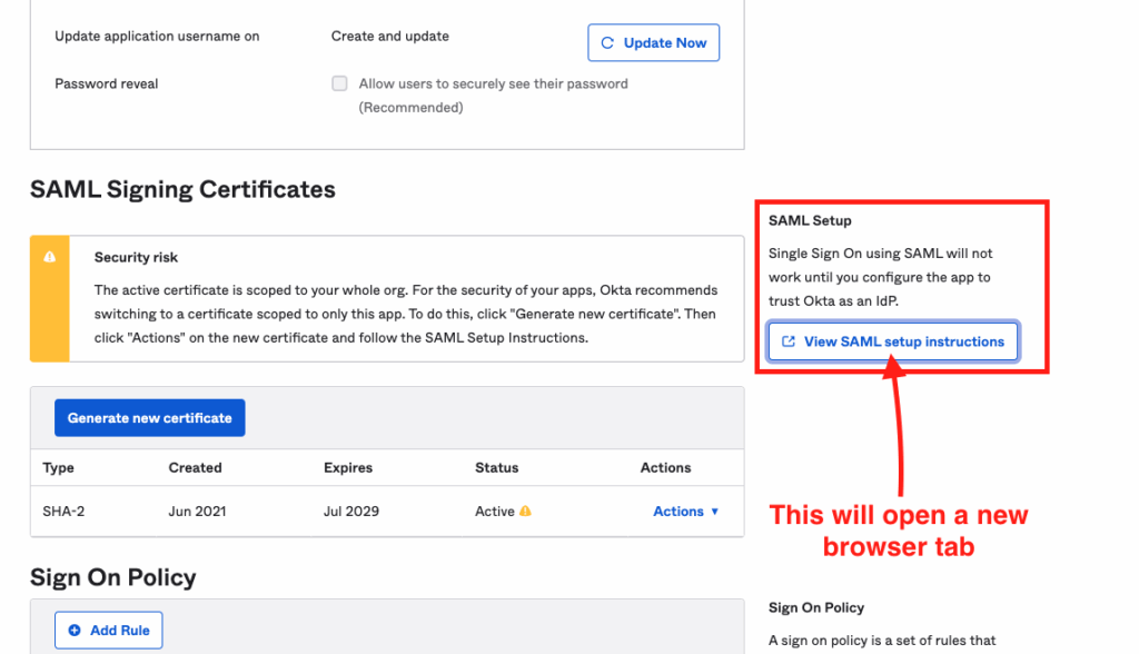 Saml setup instructions