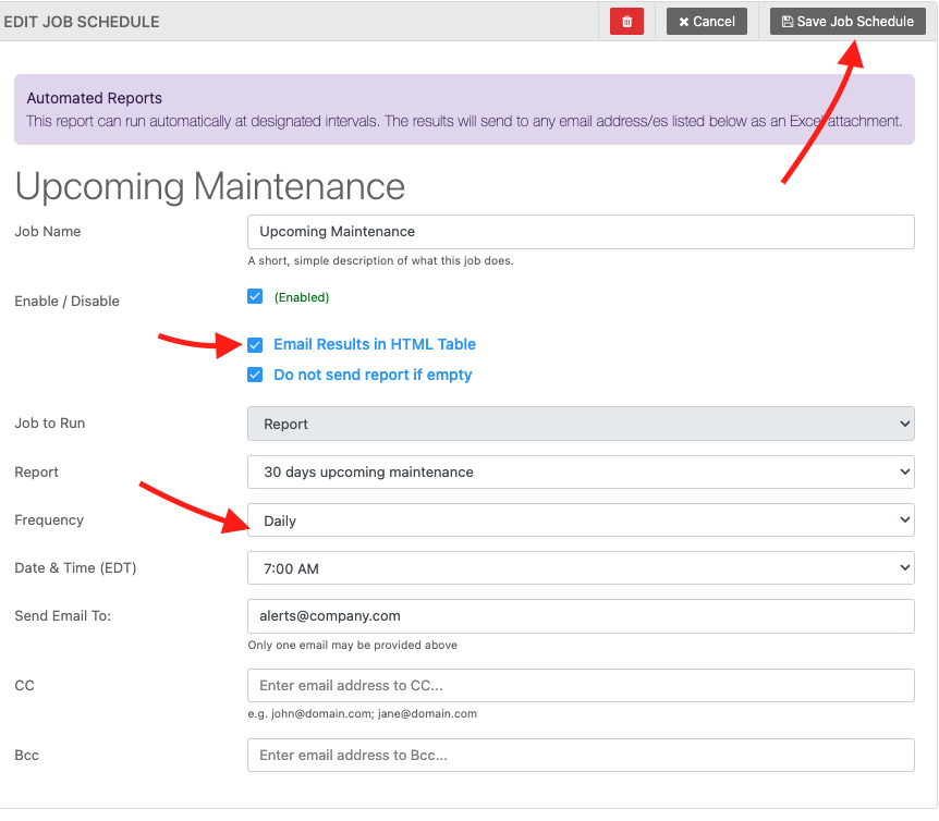 Save job schedule maintenance