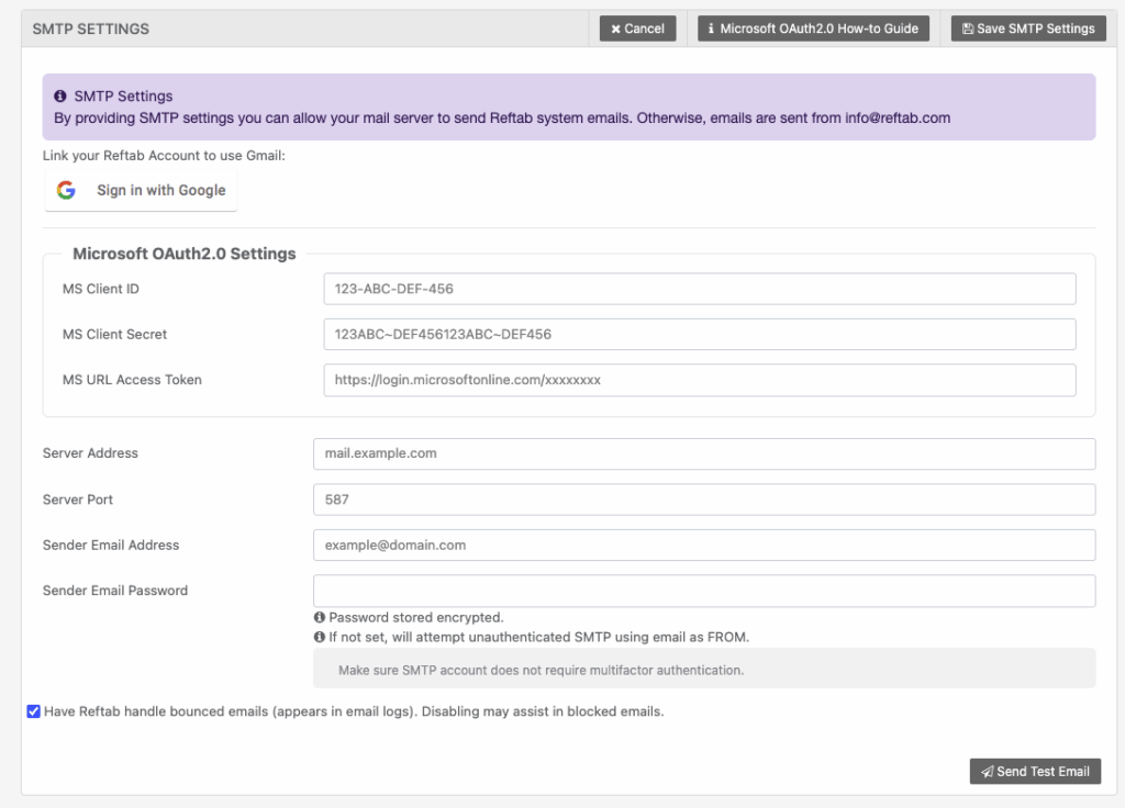 Send test email section