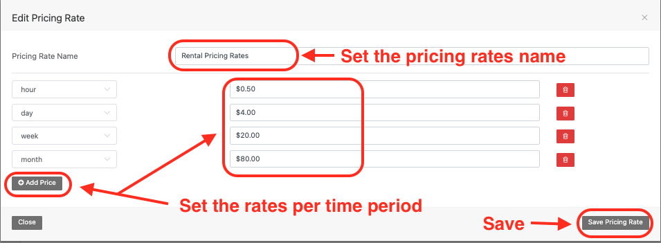 Setting pricing name page