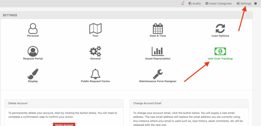 Setting unit cost tracking