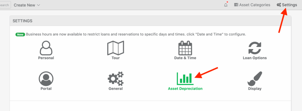 Settings asset depreciation