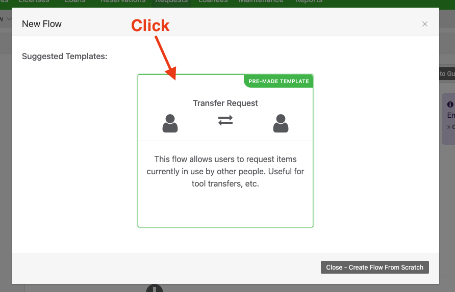 Setup tool transfer request
