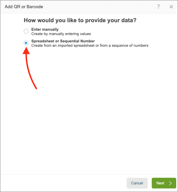 Spreadsheet sequential number