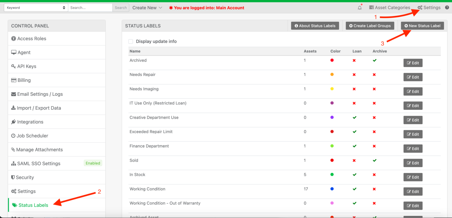 Status labels reftab administrator