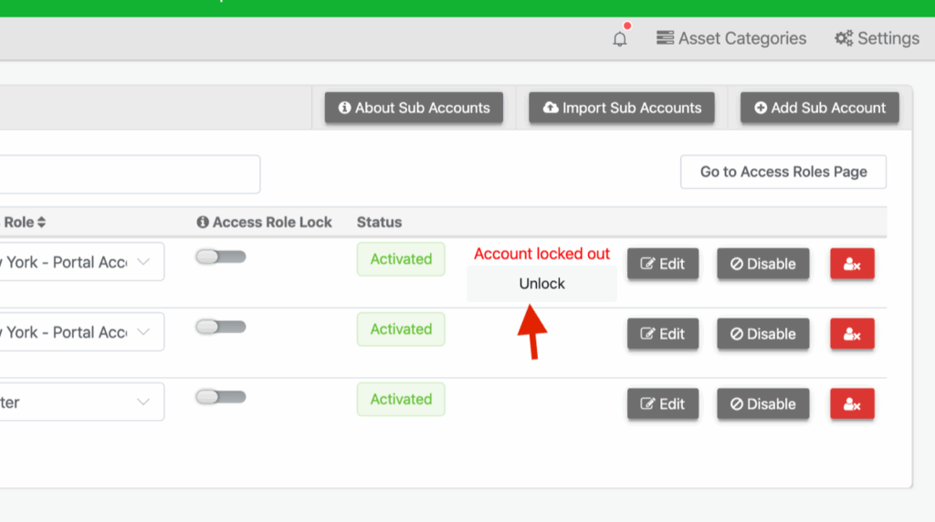 Unlock a sub-user’s account