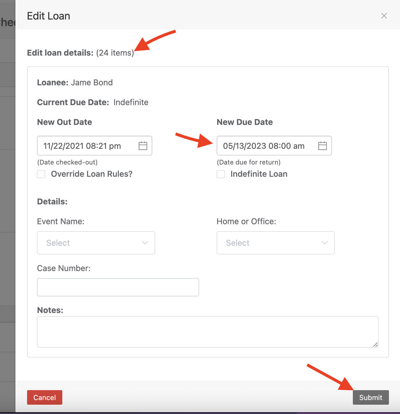 Submit edit loans