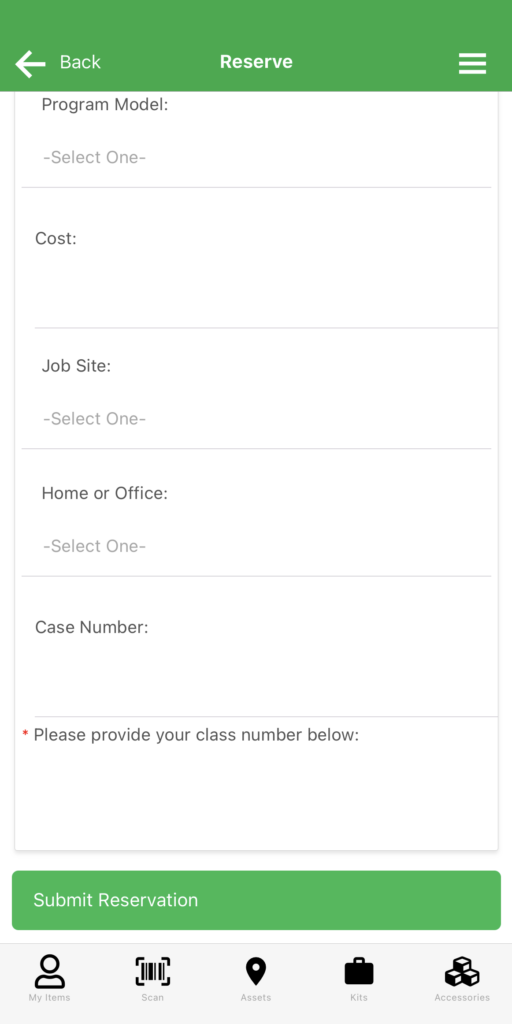Submit reservation page