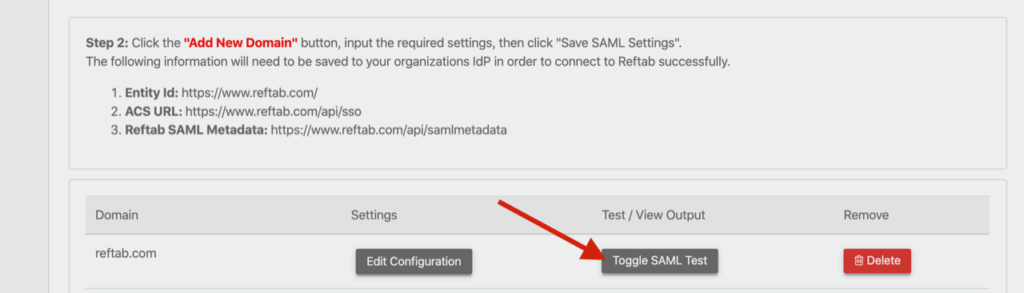 Toggle SAML test