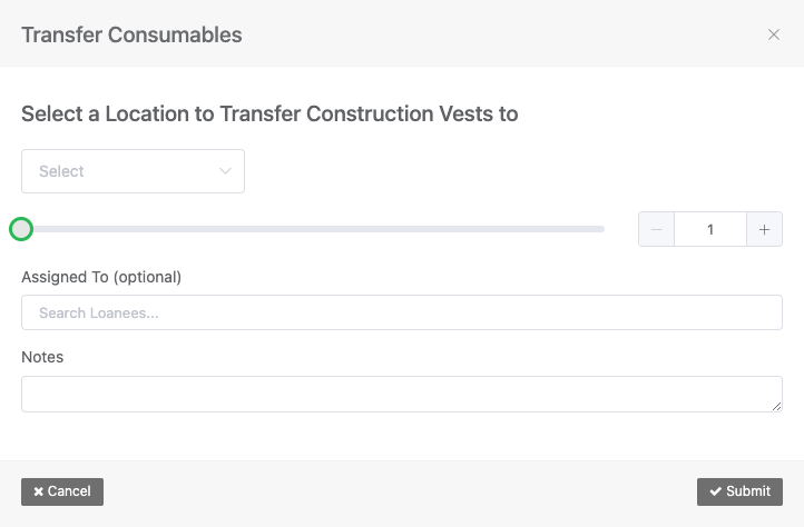 Transfer consumables prompt