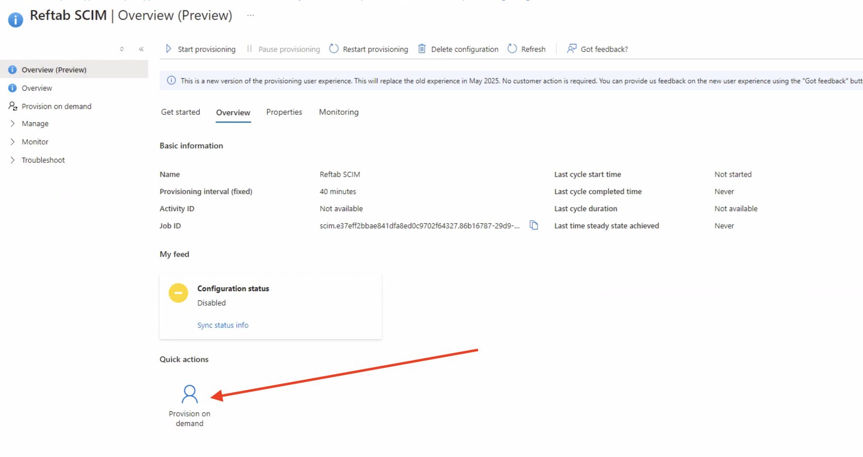 Triggering provisioning instantly