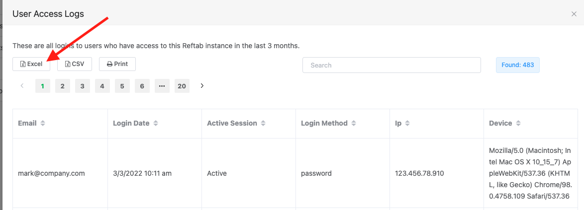 User access logs