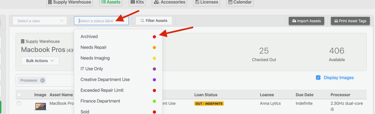 View archived assets