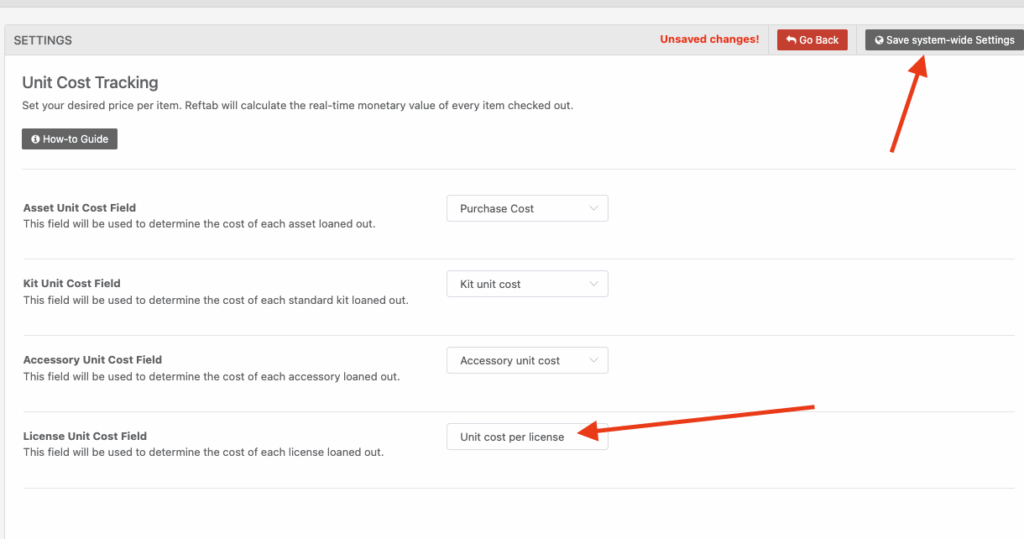 Viewing unit cost values