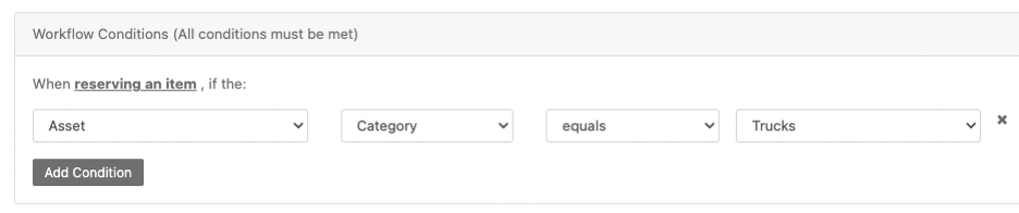 Workflow conditions section