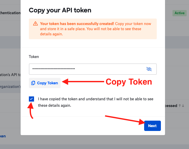 Copy API token