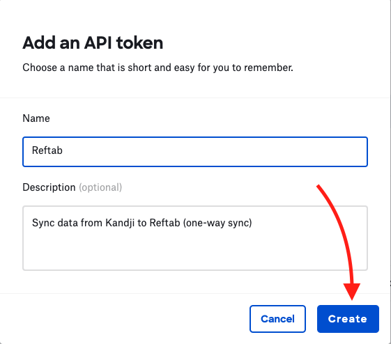 Optionally provide a description and click “create“