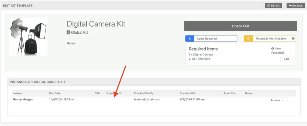 To view all instances of this kit, you can click on the kit again and see the table