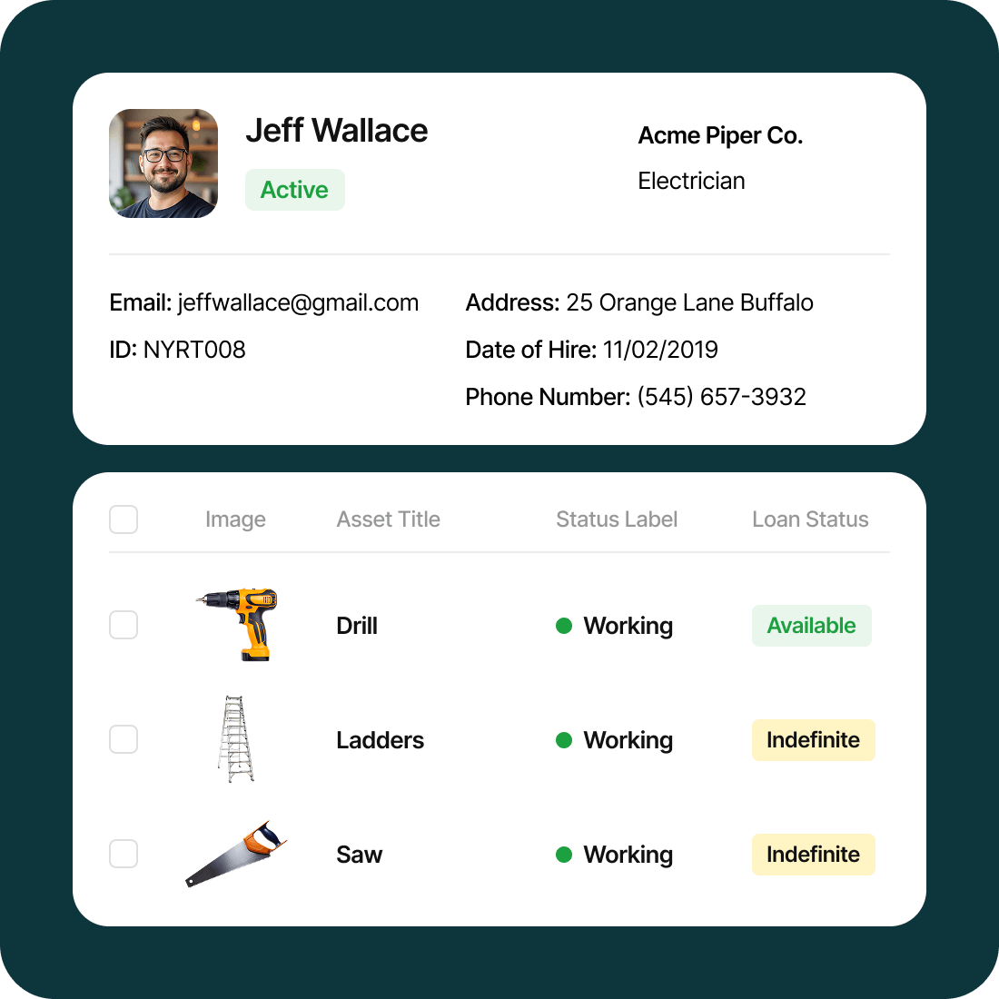 Keep track who checking in out tools
