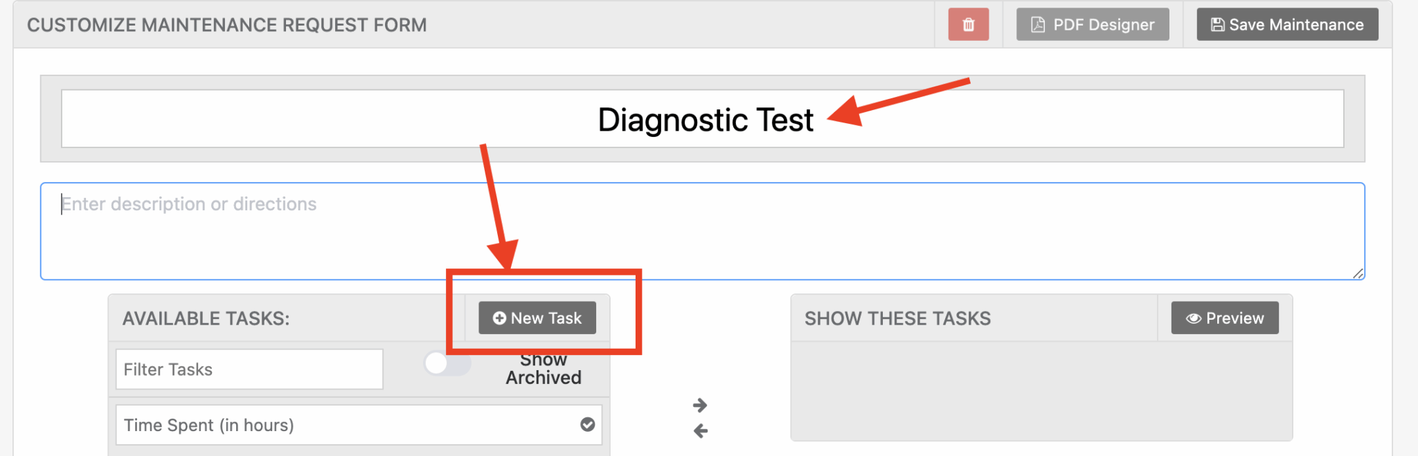 Name the maintenance form diagnostic test