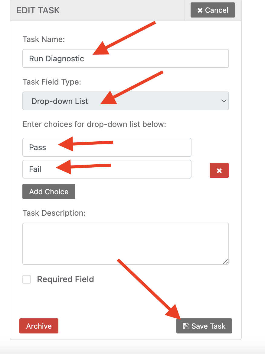Name the task run diagnostic