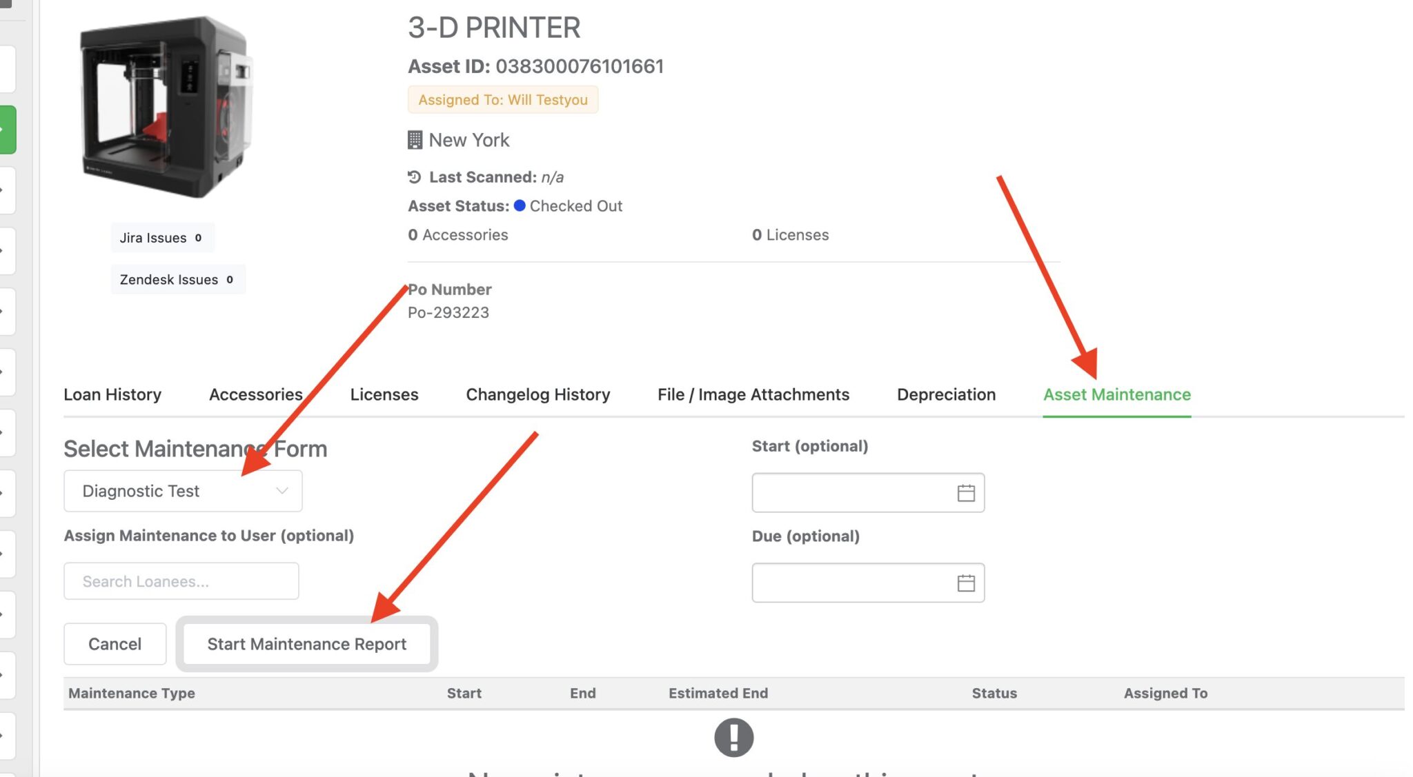 Click the tab asset maintenance