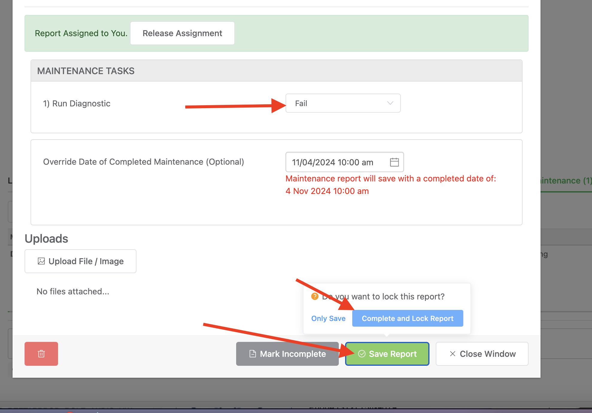 Select fail for the task of run diagnostic