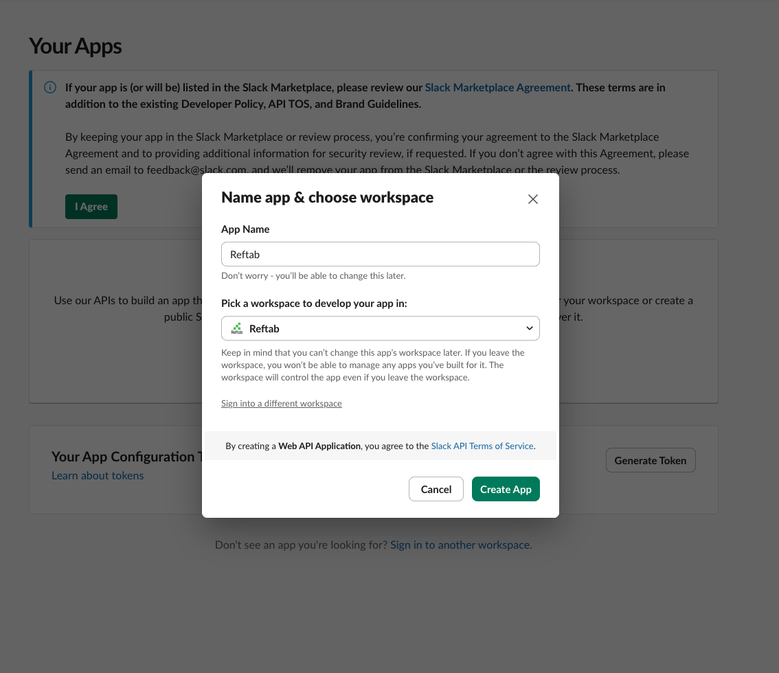Name your new app and choose the Workspace