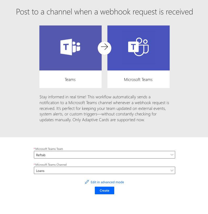 Select a team and a channel