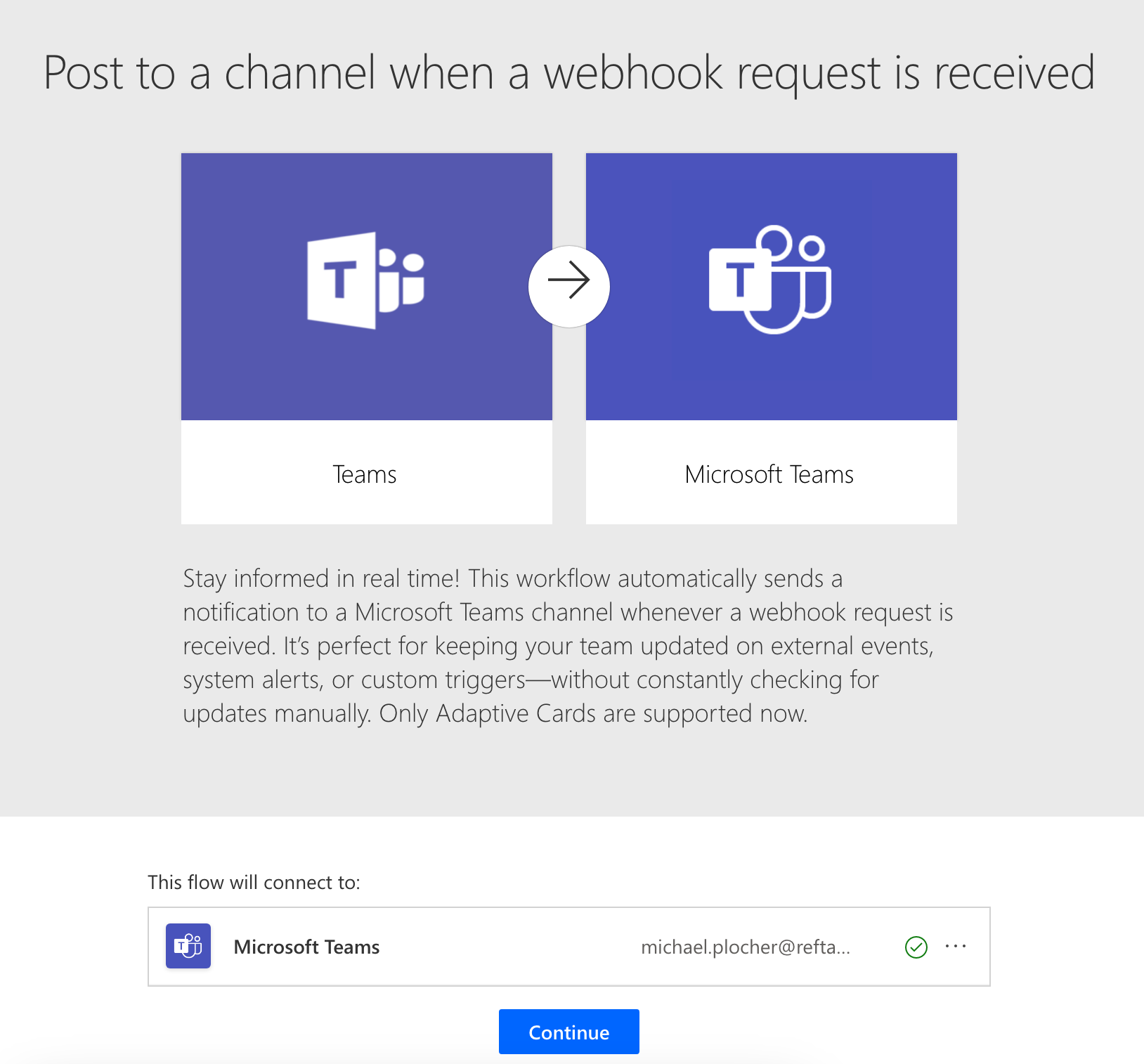Select the teams tenant you want to connect to