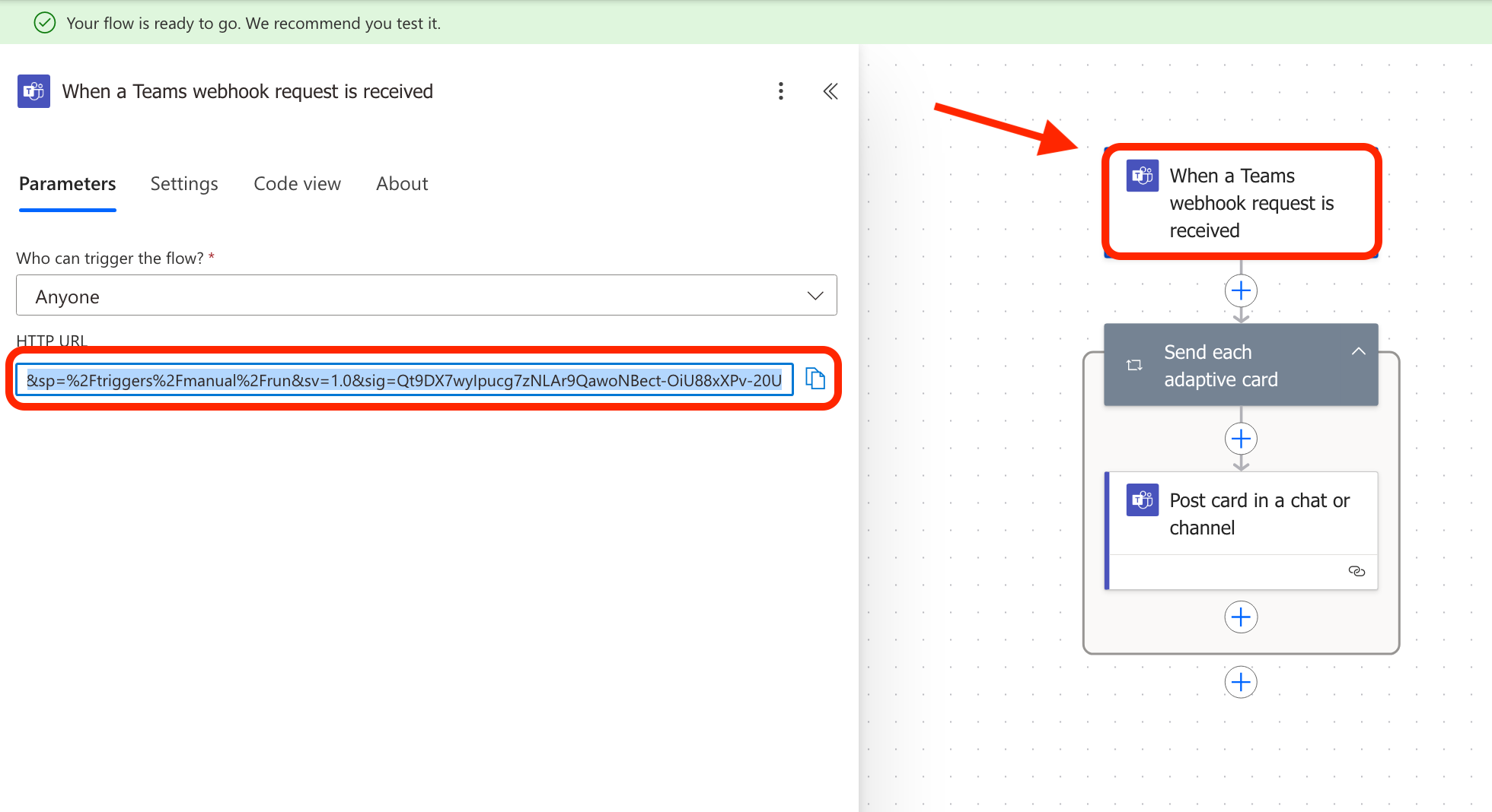 Copy the webhook on the left