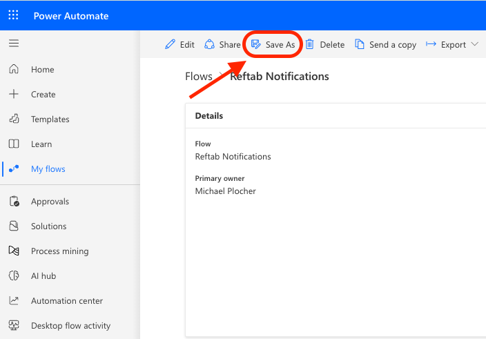 Save button at the top of the page